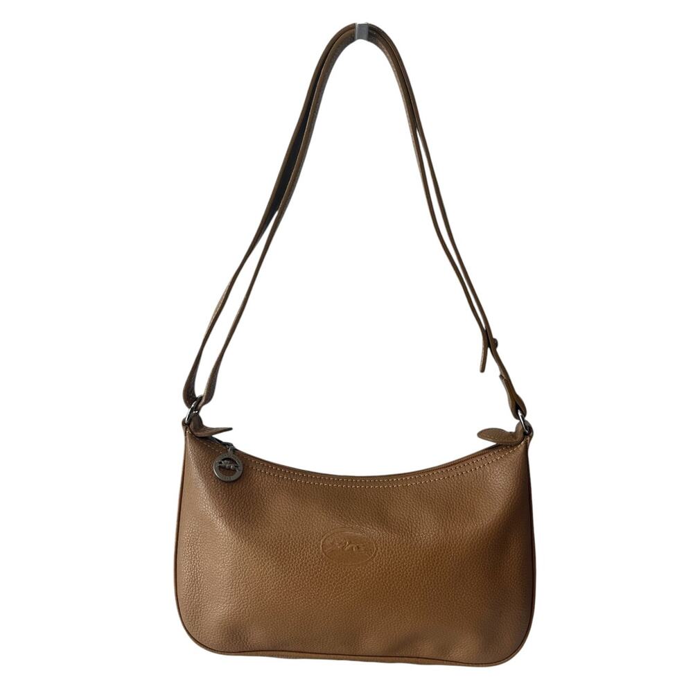 Longchamp Le Foulonne Vintage Beige Leather Baguette Convertible Shoulder Bag